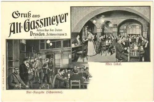 [Ansichtskarte] AK Gruss aus Alt Gassmeyer Dresden, Bierstube und Lokal. 