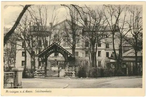 [Echtfotokarte schwarz/weiß] Ansichtskarte Meiningen Schützenhaus. 
