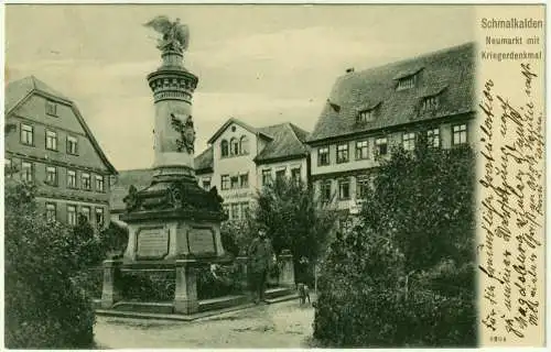 [Ansichtskarte] Ansichtskarte Schmalkalden Neumarkt mit Kriegerdenkmal 1904. 