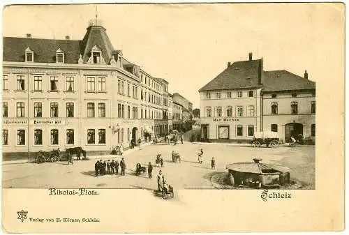 [Ansichtskarte] Ansichtskarte Schleiz Nikolai-Platz 1907. 