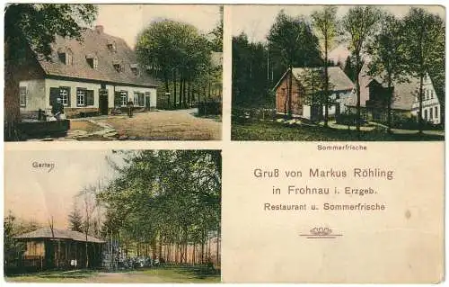 [Ansichtskarte] AK Gruss von Markus Röhling in Frohnau Erzgebirge 1914 Restaurant und Sommerfrische. 