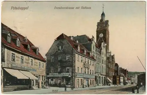 [Ansichtskarte] AK Potschappel Dresdnerstrasse mit Rathaus 1909. 