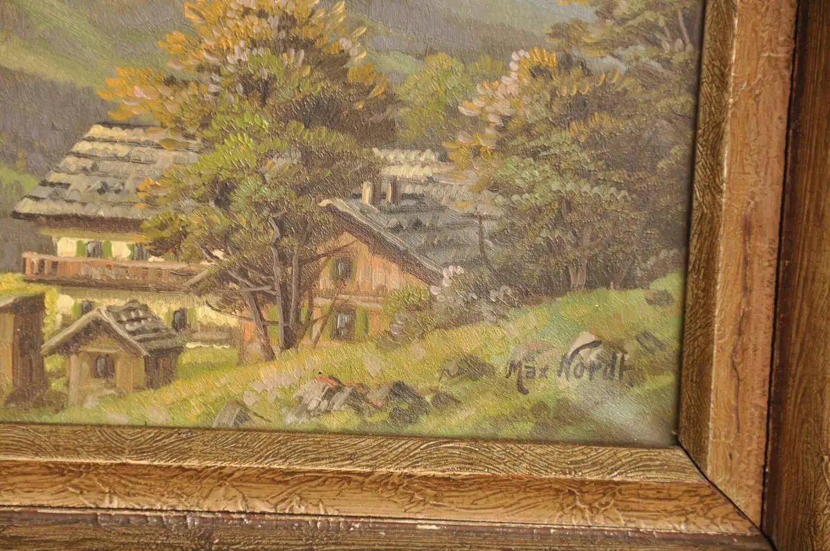 Max Nordt Thüringen Ölgemälde Chiemgau Bauernhaus mit Zugspitze 2
