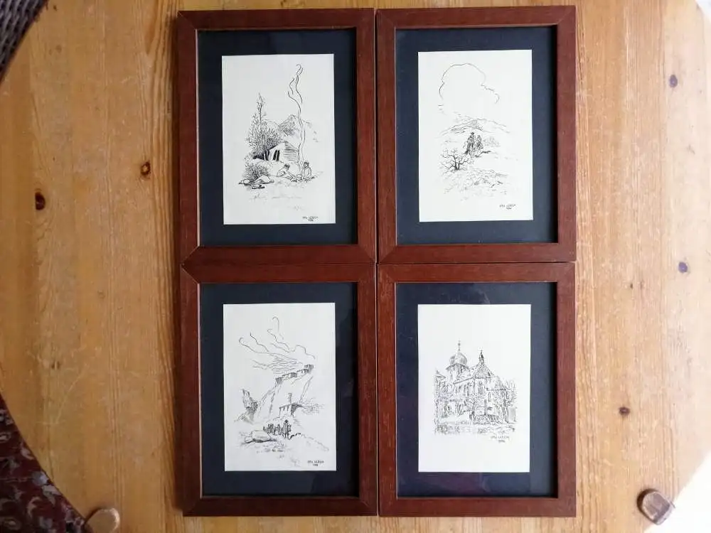 4 Zeichnungen Tuschezeichnungen original handsigniert 1954 von Otto Ulrich  0