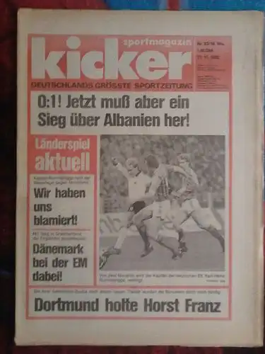Kicker Sportmagazin 93/1983: 0:1! Jetzt muß ein Sieg über Albanien her / v.17.11.1983. 