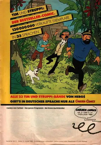 Carlsen Comics Magazin Nr. 4 Herbst `85 Gesamtverzeichnis