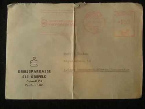 Briefkuvert mit Freistempel Kreissparkasse Krefeld 1970