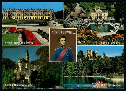 AK    König Ludwig II -> Schloß Heerenchiemsee - Schloß Linderhof - Schloß Neuschwanstein - Schloß Hochschwangau ..... [ D395 ]