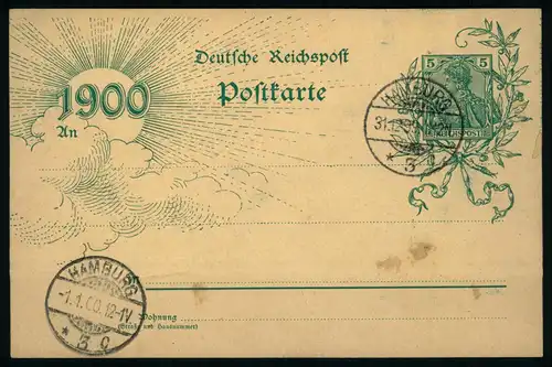 AK    Deutsche Reichspost - Postkarte 1900 in Hamburg gestempelt 1899 + 1900 ..... [ D718 ]