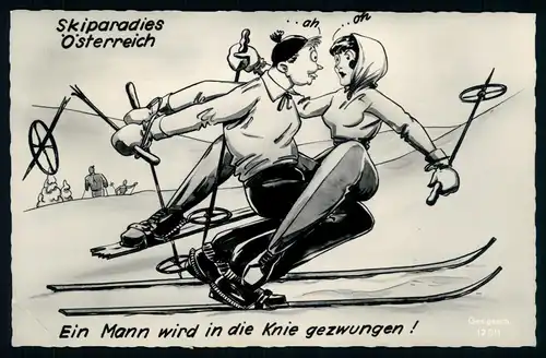 AK   Skiparadies Österreich - Ein Mann wird in die Knie gezwungen ..... [ D797 ]