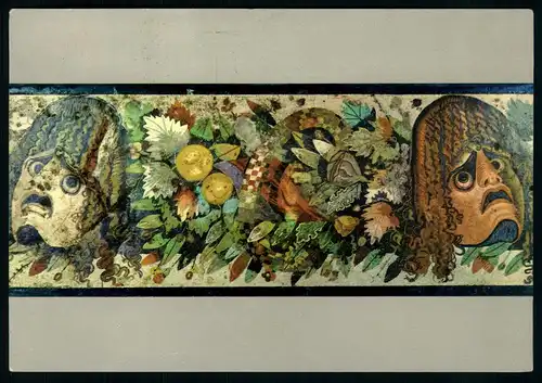AK   Neapel / Napoli - Museo Nazionale : Festone con maschere tragiche , fiori e frutta / Geston mit tragischen Maske , Blumen + Früchten ( mosaico , da Pompei ) ..... [ H093 ]