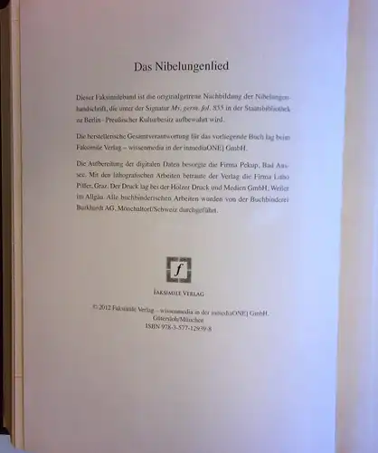 Das Nibelungenlied - Faksimile Edition 2012 mit Kommentarband : Rindsleder + Goldsschnitt - Neuwertig