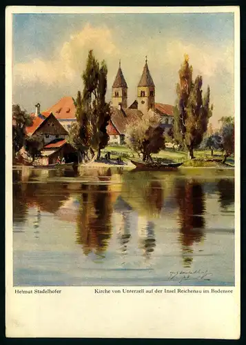 AK    Helmut Stadelhofer : Kirche von Unterzell auf der Insel Reichenau im Bodensee ..... [ H583 ]