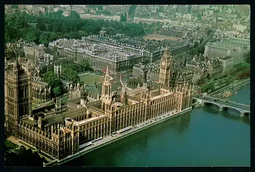AK    Aerial view of Houses of Parliament , Big Ben , Westminster Abby + Whitehall - London ..... [ H792 ]