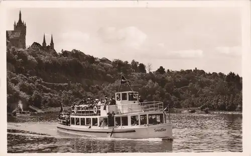 [Echtfotokarte schwarz/weiß] Herbert Bossler, Motorbootverkehr, Jagstfeld. 