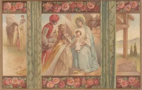 [Lithographie] Weihnachts- Neujahrskarte 1927. 