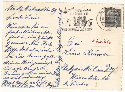 Bundesrep. Deutschland 1959 Nr 182 Brief Ansichtskarte A0017