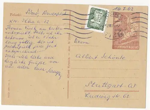 Ungarn 1962 Brief A0218