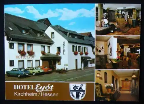[Echtfotokarte farbig] Hotel EYDT - BAB-Abfahrt Kirchheim / Bad Hersfeld - Autos, Wappen