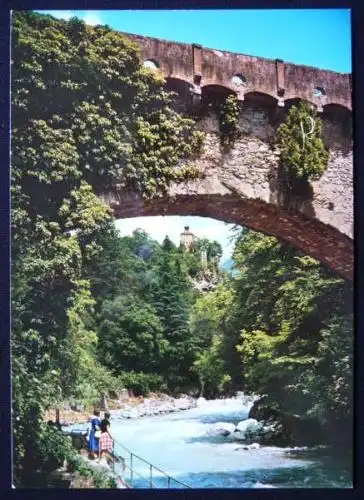 [Echtfotokarte farbig] MERAN - Ponte Romano / Castello Zeno - Steinerner Steg / Zenoburg