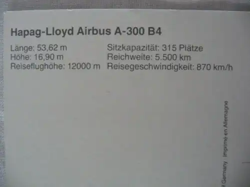 AK - AIRBUS A300 B4 / Hapag-Lloyd Flug - alte AK!