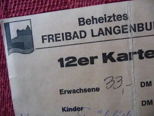 Eintrittskarte Freibad LANGENBURG, 12er Karte, 1994