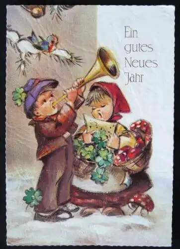 ältere AK - Glückwünsche zum Neuen Jahr - Trompete / Gesang