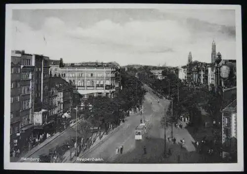 HAMBURG, St. Pauli, Reeperbahn - Straßenbahn - Droschkenstand / Taxis, 30er ?