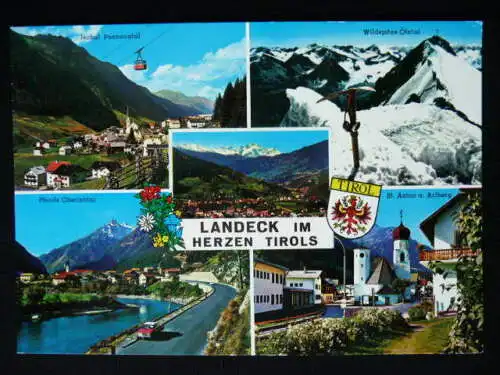 [Echtfotokarte farbig] AK Risch-Lau: LANDECK - Pfunds, St. Anton, Ötztal, Ischgl Seilbahn, 60er