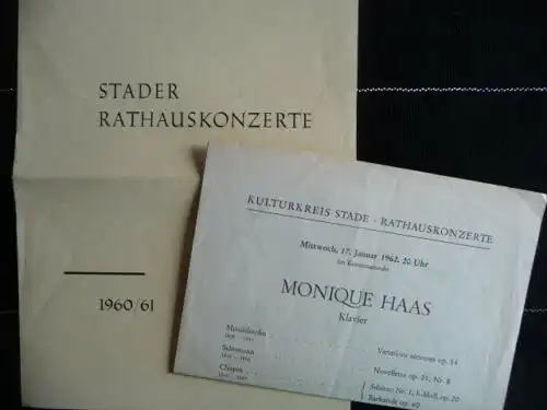 Monique HAAS, Klavier - Programmzettel - Rathaus-Konzert, Stade 1962