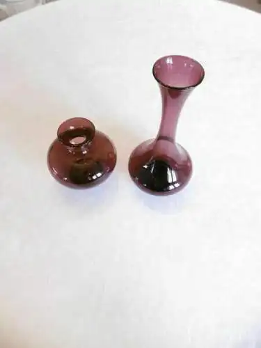 Lauscha Glas Vase in lila mundgeblasen Rauchglas Kunstglas DDR 