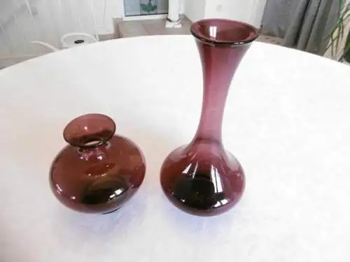 Lauscha Glas Vase in lila mundgeblasen Rauchglas Kunstglas DDR 
