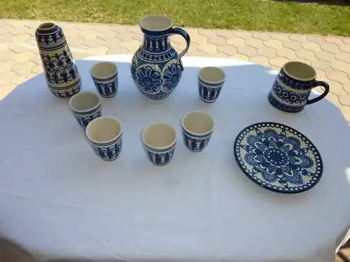 Keramik Krug Becher Teller Vase Blau weiß Lausitz DDR Konvolut 10 tlg Neu OVP