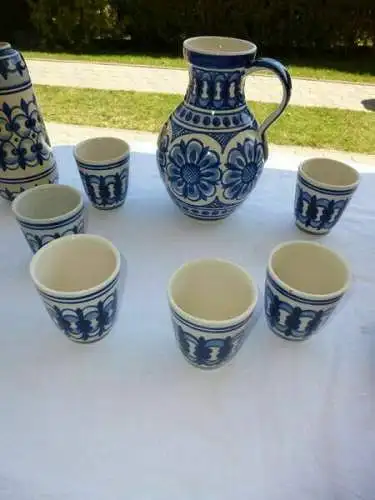 Keramik Krug Becher Teller Vase Blau weiß Lausitz DDR Konvolut 10 tlg Neu OVP