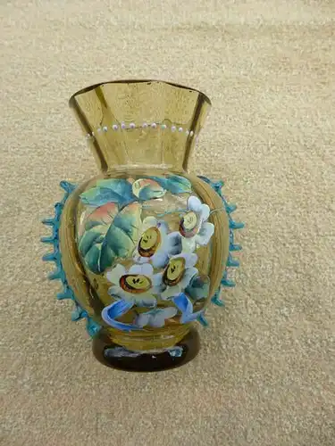 VASE Deko Glasvase Grün Handbemalt Blumenvase DDR Vintage