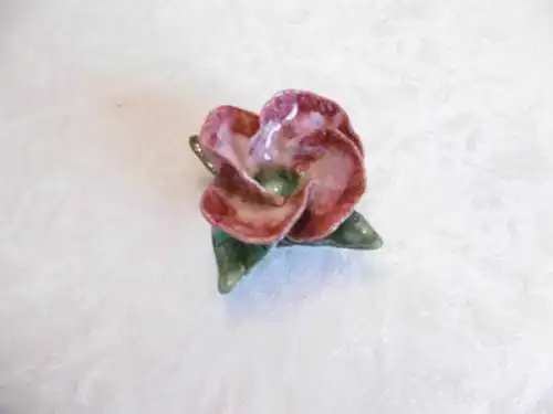 Kerzenständer Kerzenhalter Keramik Porzellan Rosenblüte rot grün Neuwertig