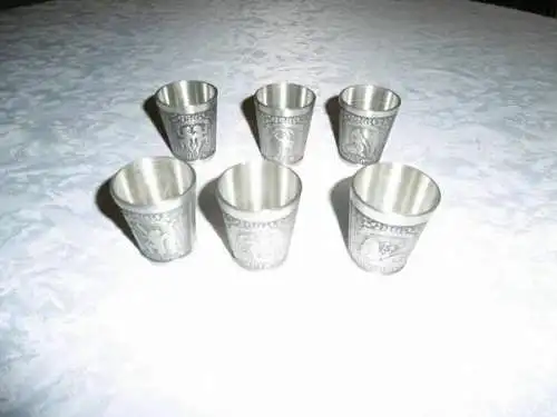 Zinnbecher mit Sternzeichen Likörbecher 6 Stck. aus 95% Zinn - Neuwertig