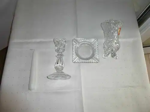 Deko Set Leuchter +Kerze Vase aus Kristall geschliffen, Aschenbecher 3 tlg. DDR