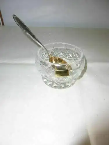 Zuckerdose Kristallglas geschliffen +Löffel Parad Kristall Ungarn