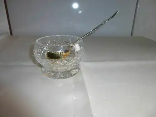 Zuckerdose Kristallglas geschliffen +Löffel Parad Kristall Ungarn