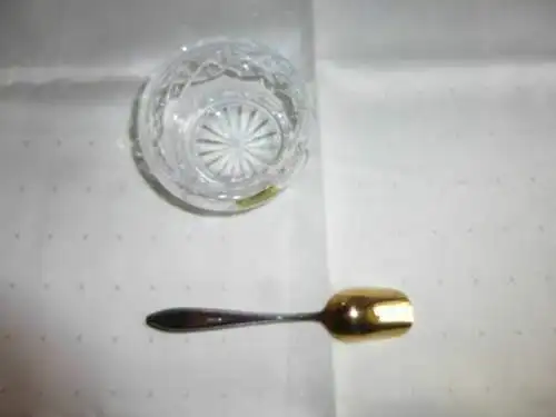Zuckerdose Kristallglas geschliffen +Löffel Parad Kristall Ungarn