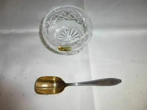 Zuckerdose Kristallglas geschliffen +Löffel Parad Kristall Ungarn