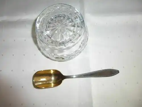 Zuckerdose Kristallglas geschliffen +Löffel Parad Kristall Ungarn