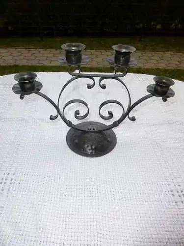 DDR Kerzenleuchter Metall Schmiedekunst 4 Arme schwarz + Kerzen