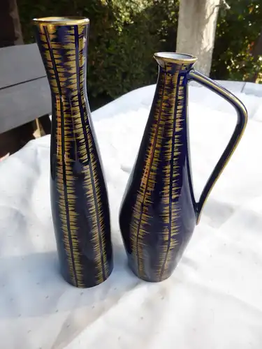2x Kobalt Vase Porzellan DDR Echt Handarbeit Blau m. Golddekor