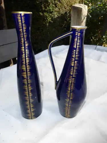 2x Kobalt Vase Porzellan DDR Echt Handarbeit Blau m. Golddekor