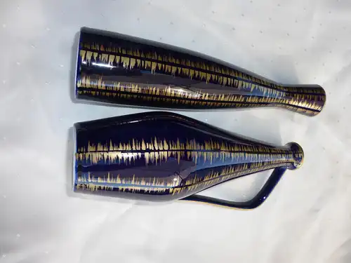 2x Kobalt Vase Porzellan DDR Echt Handarbeit Blau m. Golddekor