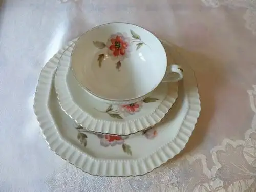 Sammeltasse Kaffeegedeck 3 teilig Böhmen Porzellan Czechoslovakia Blumen Dekor