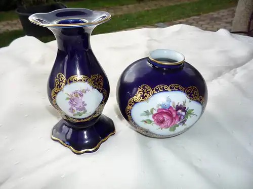 Lindner Echt Kobalt Handarbeit Vase und Kerzenleuchter 2 Stck.