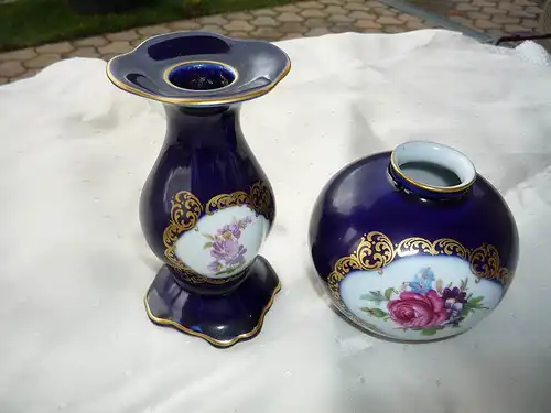 Lindner Echt Kobalt Handarbeit Vase und Kerzenleuchter 2 Stck.
